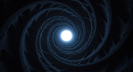 A swirling, dark tunnel leads to a bright, distant light.