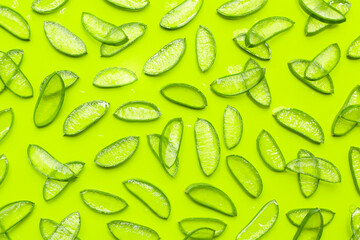 Sliced aloe vera pieces with translucent gel