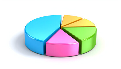 Fototapeta premium Pie chart showing divided colorful sections in 3D design.