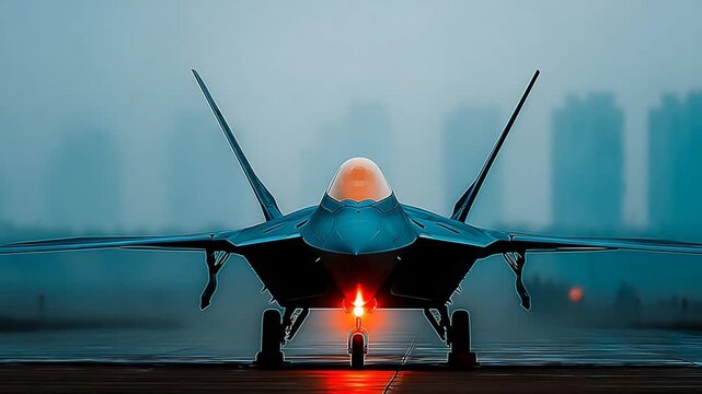 Stealth Fighter Jet on Runway with Misty Atmosphere, and Military Aircraft Ready for Takeoff.