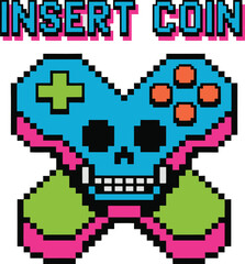 Fototapeta premium Pixel Art Skull Controller Insert Coin gaming retro