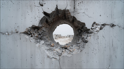 破壊されて穴の空いた壁	
