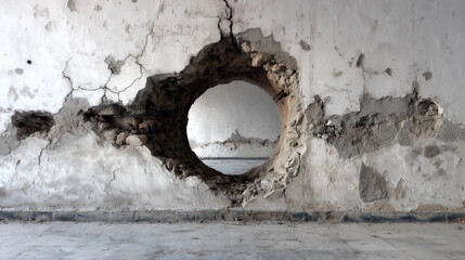 破壊されて穴の空いた壁	
