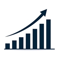 Ascending bar graph with upward arrow, illustrating growth