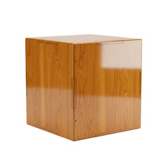 A sleek, warm brown wooden box with a glossy finish, showcasing natural wood grain and reflections. Perfect for design, storage, or minimalist decor.