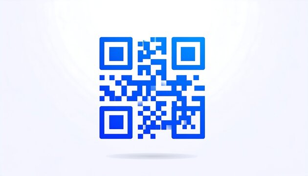 Abstract blue QR code design, digitally rendered, slightly blurred