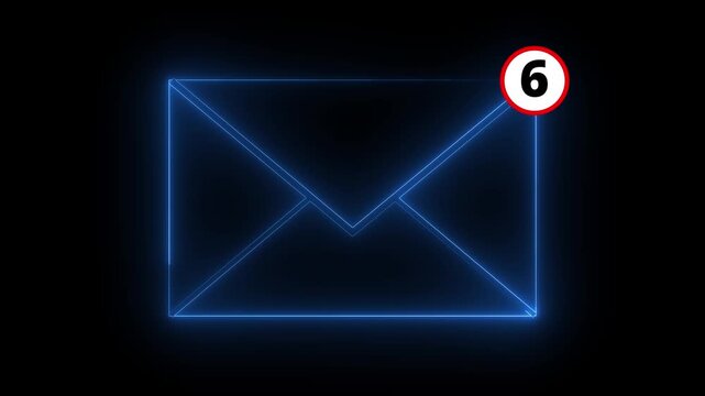 Glowing neon message box icon animation video notice receive massage animated sign symbol. Message mail box, 4k. Pulsing Neon Blue Message Box Animation: Glowing Mail Inbox Icon on black background.
