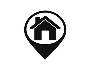 Simple black house icon inside a map pointer