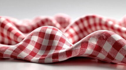 Fototapeta premium Red and white checkered fabric draped in soft, flowing curves
