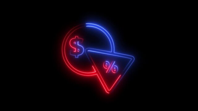 Pizza Animated Icon. Abstract 3d rendering glowing blue red neon symbol of pizza slice with glowing outlines. Neon Pizza Slice Badge
