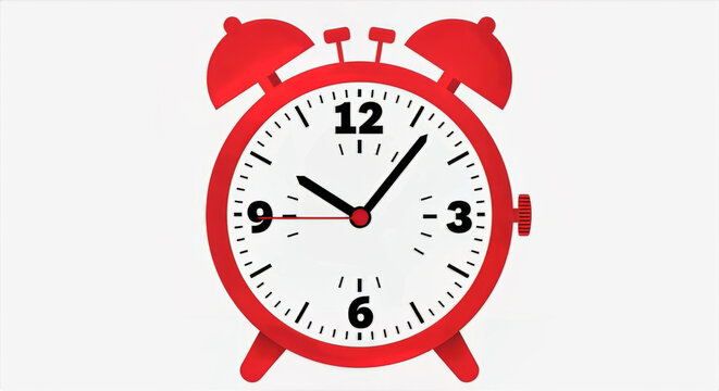 Red alarm clock showing 9:15 on white background