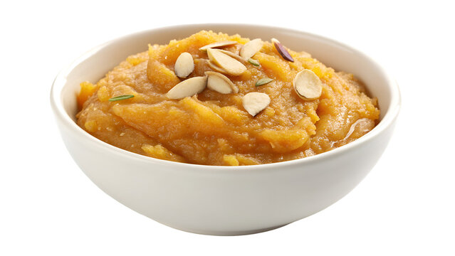 Delicious Gajar ka Halwa A Traditional Indian Dessert Garnished with Almonds in a White Bowl