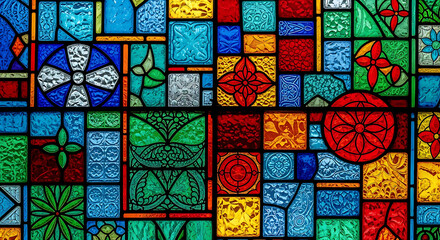Stunning stained glass window with intricate floral designs and vibrant colors for creative projects