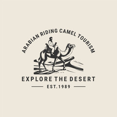 Fototapeta premium Arabian camel logo with vintage desert charm, symbolizing endurance, tradition, and timeless strength.