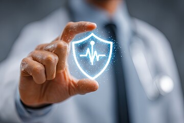 Doctor holds a holographic medical shield