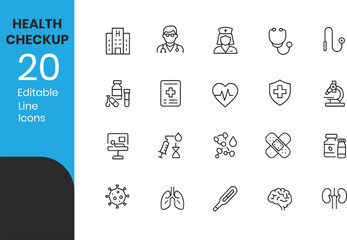 Health Checkup Editable vector line Icons set	