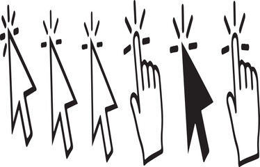 Diverse cursor icons representing digital interaction and selection in a clean stylized graphic design