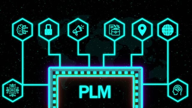 PLM Product lifecycle management system technology concept. Technology, Internet and network concept.