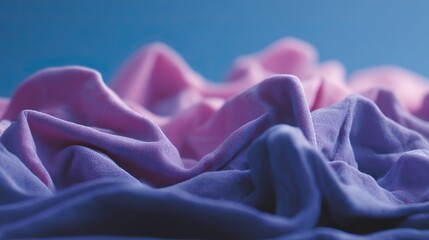 Obraz premium 3D rendering of abstract backgrounds with wavy fabric textures in pink and purple, soft focus on smooth fabrics, high-detail presentation with vibrant and pastel tones.