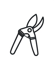 Simple line drawing of pruning shears, gardening tool