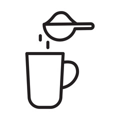 Scoop pouring powder icon for supplement measuring and mixing preparation