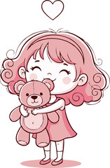 A Delighted Girl Embraces Her Teddy Bear with Love