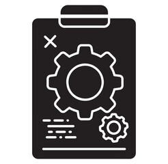 Obraz premium Black and white minimalist illustration of gears on a clipboard representing process design