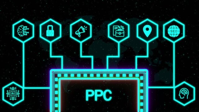 Pay per click payment technology digital marketing internet concept of virtual screen. PPC