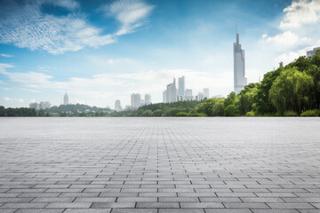 Fototapeta premium Expansive Urban Landscape Featuring Modern Architecture and Lush Greenery