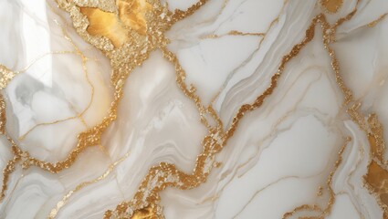 texture of polished marble with intricate veining in white and gold tones, luxury surface design