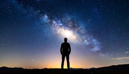 Man Silhouetted with Milky Way, and Night Sky.