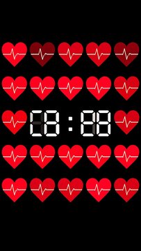 Red heart icons surround a digital clock displaying 8080 against a black background