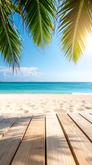 Tropical beach scene with wooden platform