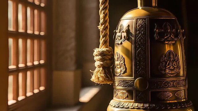 Ornate brass bell with carvings for global ayyappa convention symbolizing sacred traditions and cultural celebrations