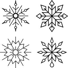 Snowflakes and Stars Winter Line Art Set