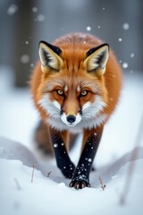 Obraz premium Majestic Red Fox Navigating a Snowy Winter Landscape