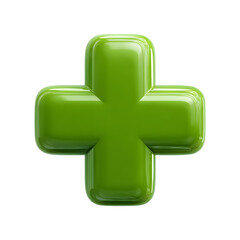 Fototapeta premium Glossy Green Plus Sign A Symbol of Health and Positivity in 3D Rendering.