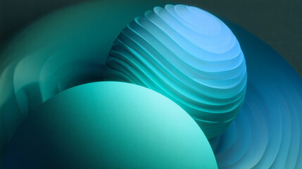 Smooth layered cyan and turquoise orbs create glowing, soft abstract design. image features harmonious blend of colors and textures, evoking sense of calm and creativity