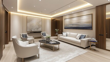 Fototapeta premium Modern Luxury Living Room with Elegant Furniture and Stylish Decor