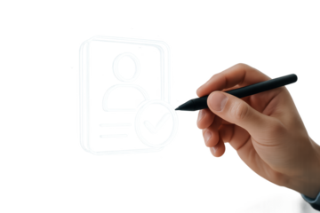 Digital Artistry: A hand uses a stylus to draw a user profile icon on a digital display, illustrating modern technology and the interface design.