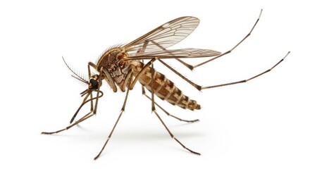 Detailed macro view of a mosquito isolated on white background