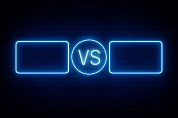 Bold neon 'VS' graphic glows vibrantly against a dark brick background, setting a competitive mood.