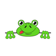 Green frog with its tongue sticking out peeking illustration, hiding behind an edge amphibian animal clip art