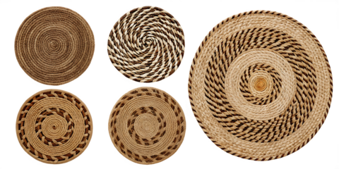 handcrafted coiled circular woven placemats isolated on white background, png, ai generated.