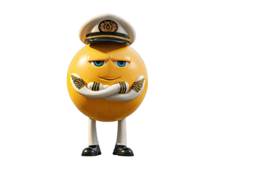Animated yellow egg-shaped character in a captain's hat