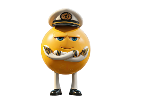 Animated yellow egg-shaped character in a captain's hat