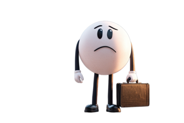 Sad round character with briefcase