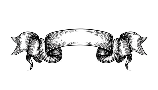 Hand-drawn monochrome banner, elegant ribbon design, blank space for text
