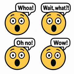 Obraz premium Set of cartoon emoji faces with surprised expressions and speech bubbles