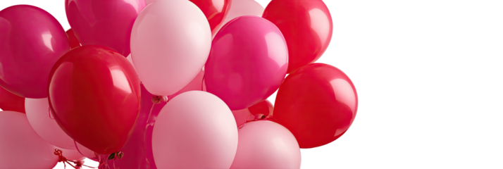 A cluster of vibrant pink and red balloons